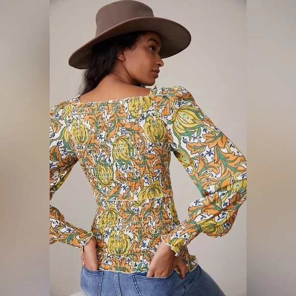 ANTHROPOLOGIE Smocked Femme Elastic Blouse | XS | NWT - Picture 4 of 6